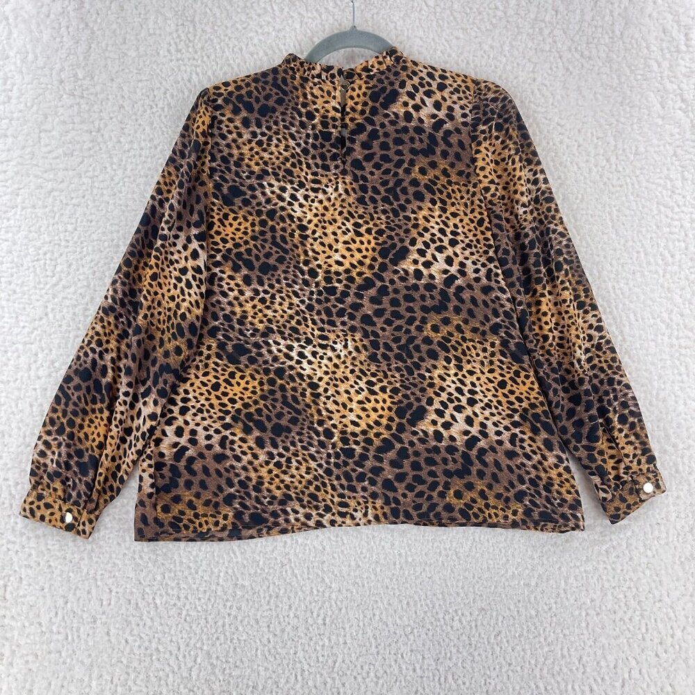 Ann Taylor Factory Brown Animal Print Shirt Womens Long Sleeve High Neck Size MP - Picture 12 of 15